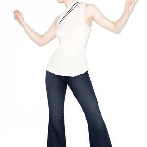 Ulla Johnson White Fringed Stripe One Shoulder Top